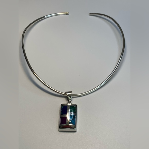 Silpada Sterling Silver Multi-Colored Stone Inlaid Pendant & Sterling Choker - Picture 10 of 13